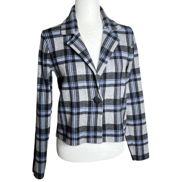 Tahari Jacket Plaid Crop Sweater Blazer Soft Preppy Career Academia Cozy Women M - Picture 1 of 7